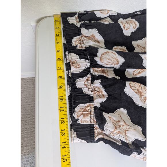 Nicole Miller 100% Linen Shell Print Black Wide Leg Pants Women S Beachy Coastal - Picture 9 of 11